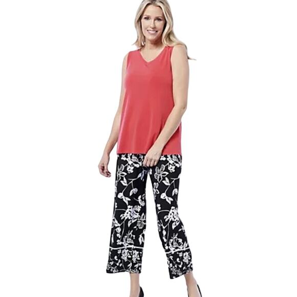 Susan Graver Pants - Susan Graver Petite Liquid Knit Top & Printed Crop Pants Set  NWOT SIZE 4XP